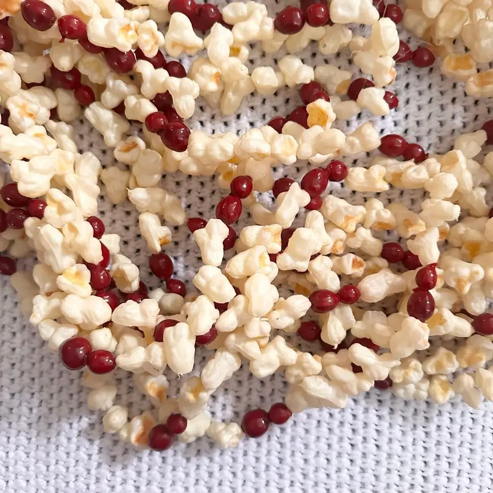 Vintage Set of 8 Popcorn Cranberry Blow Mold Plastic Garland Strands 8 Feet Long